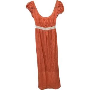 Maxi Dress Orange Striped Womens Size S Vintage Boho Scoop Neck Tie Waist‎